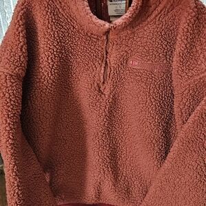 Champion Sherpa Quarter Zip Fleece Pullover Womens Large Rust Pink Cozy Sweatshi